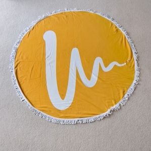 New Round beach towel yellow fringe. 54in.